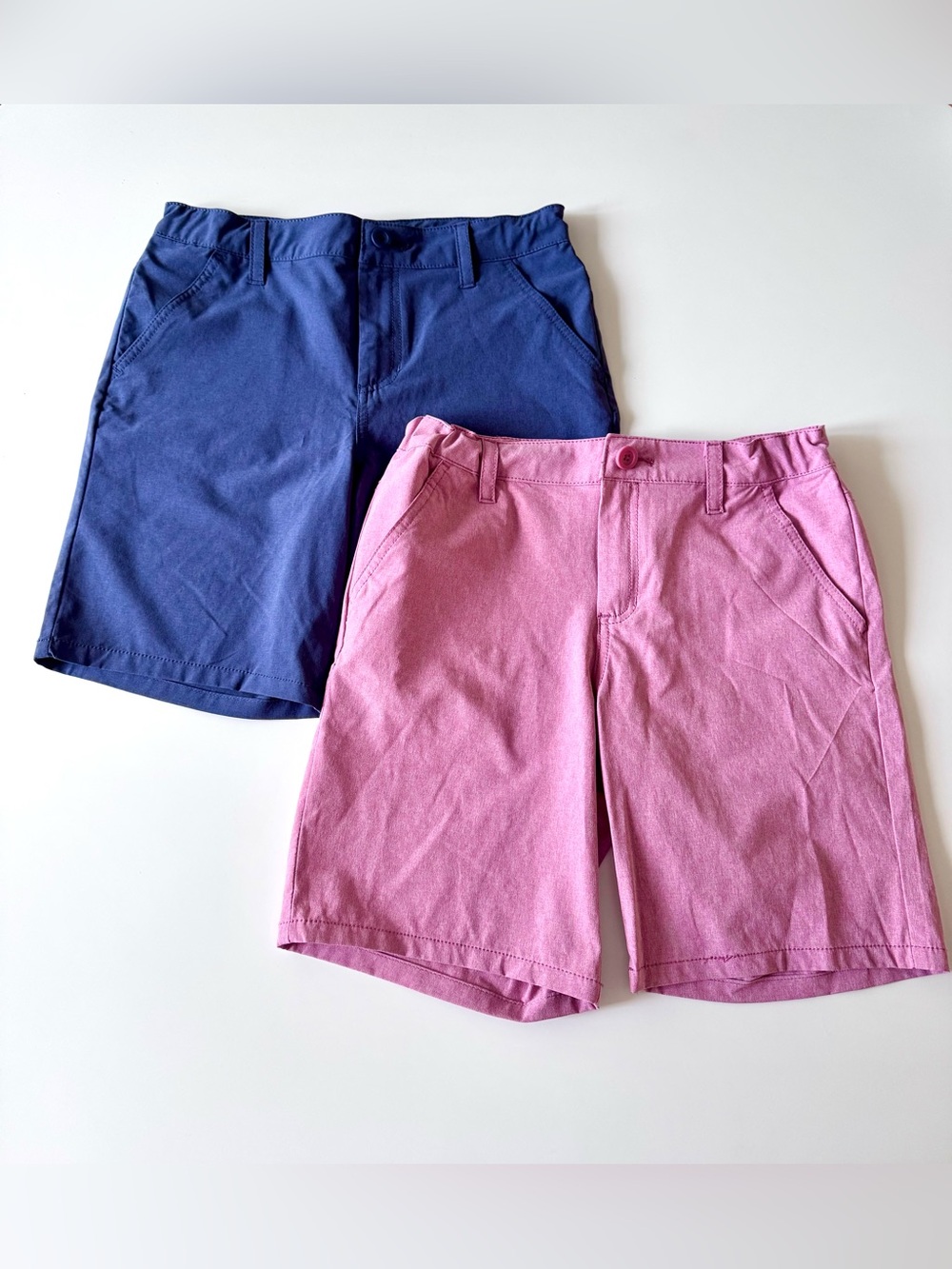 Cat & Jack Flat Front Chino QuickDry Bundle of 2 Shorts, Navy & Pink, size 14
